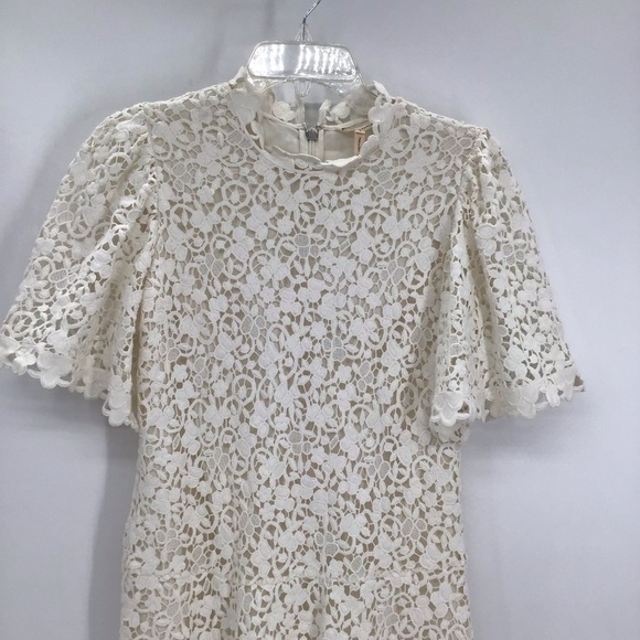 Rebecca Taylor Women’s Delicate Lace Dress Short Sleeve Fit & Flare Creme Size 2 - Picture 7 of 11